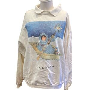 VTG Wek The World Eskimos In Boat Alaska Sweatshirt with Collar Mens Sz 1 (L-XL)